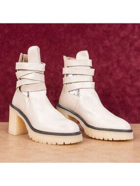 Free People Women Cutout Summer Cream Leather Platform Boots 8US EUR38